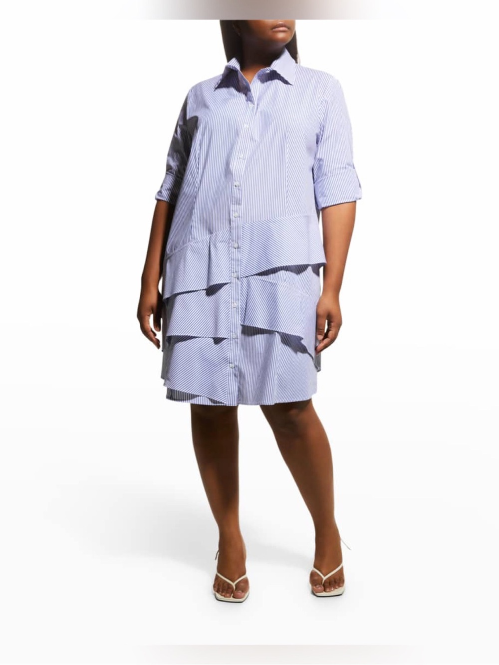 Finley Jenna Long Sleeve Striped Shirtdress w/ Ruffles Blue Size XL
